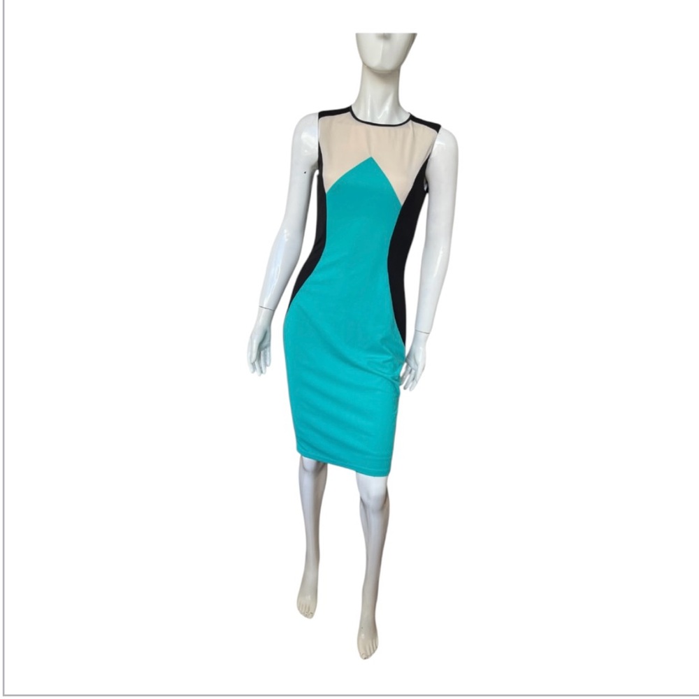 Bodycon Stretch Slimming Dress Knee Length Blue Black Size 4-6 Sleeveless